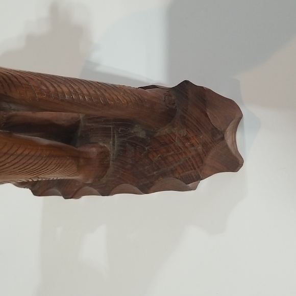 VINTAGE 14" Wooden Chunky Trunks Up Elephant on Attached Base - Picture 7 of 11